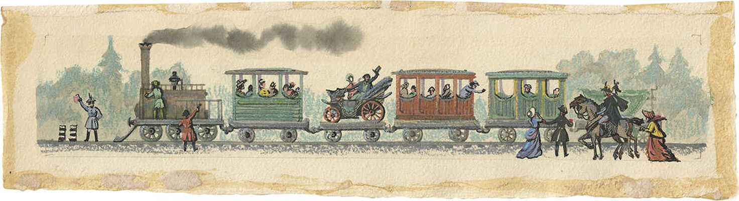 Конашевич Владимир Михайлович. Паровоз. Эскиз иллюстрации 